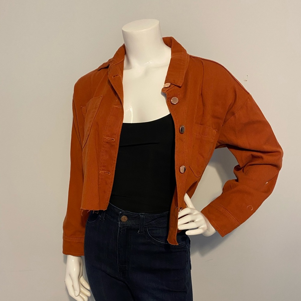 Burnt Orange Denim Cropped Jacket
